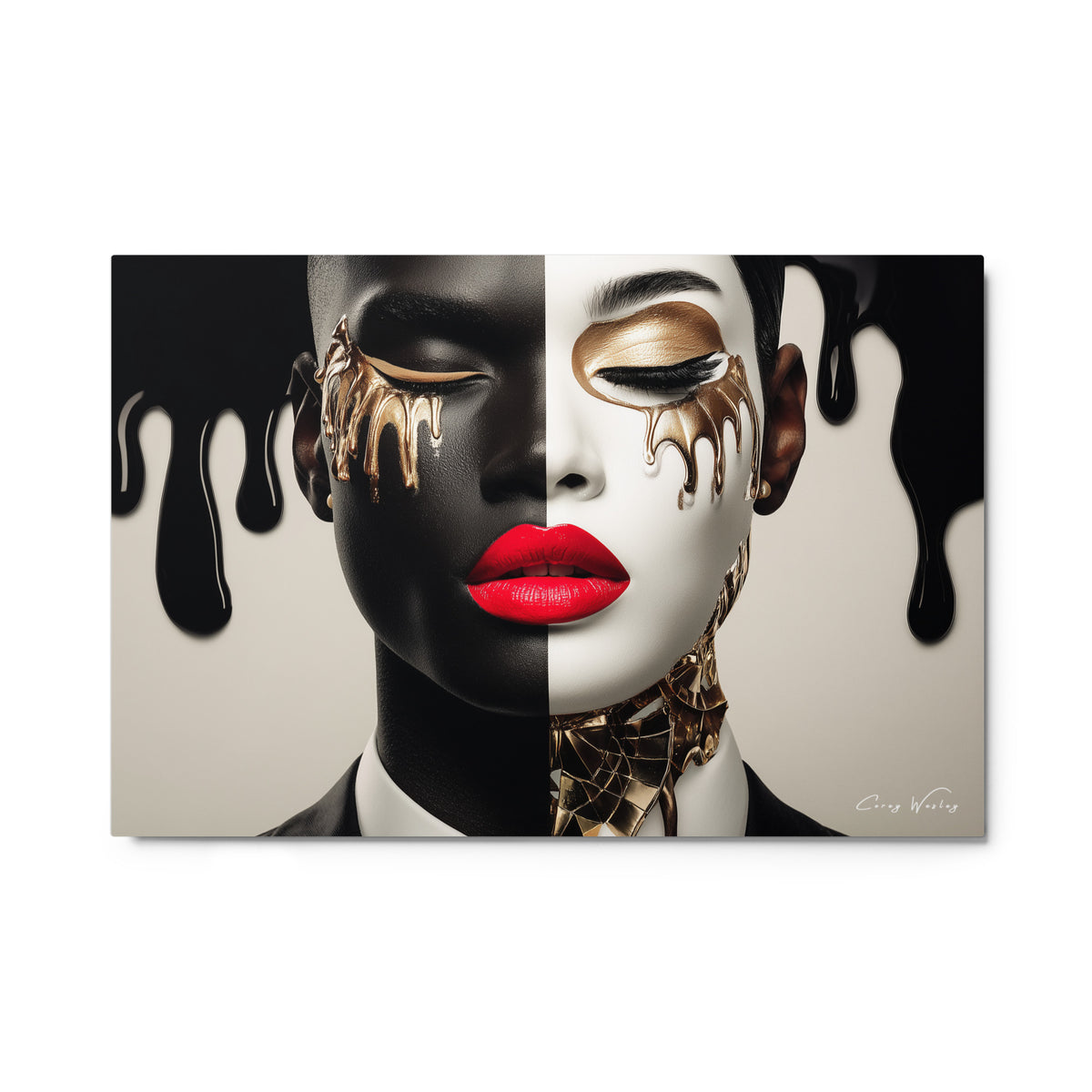 Gilded Vulnerability 36x24 metal art - Milton Wes Art aluminum portrait contemporary NYC artist