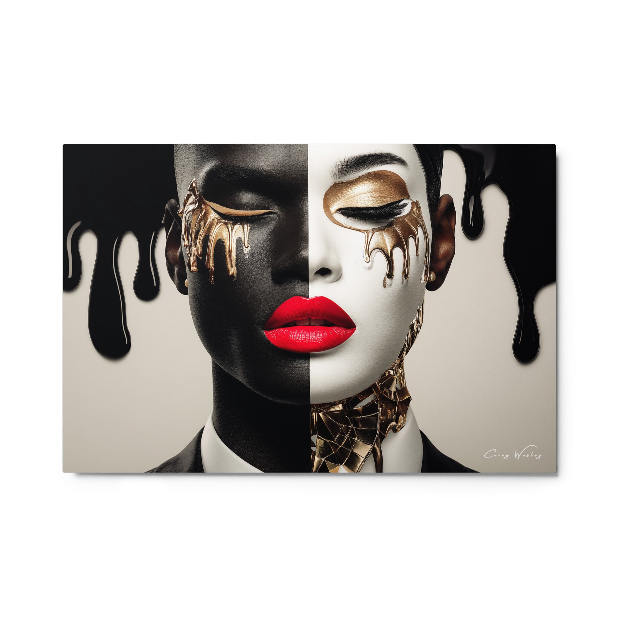 Gilded Vulnerability 36x24 metal art - Milton Wes Art aluminum portrait contemporary NYC artist