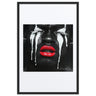Black white tears portrait art contemporary red lips dripping aluminum print NYC artist wall art Black white tears portrait art contemporary red lips dripping aluminum print NYC artist wall art