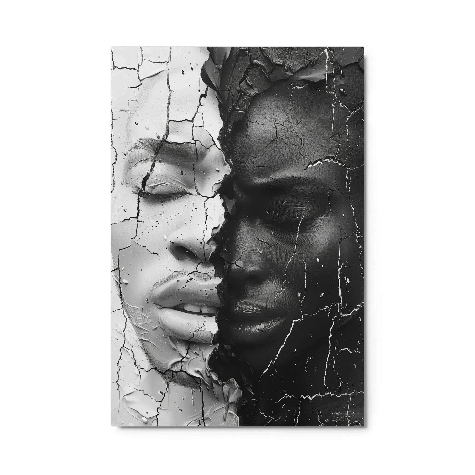Black white cracked portrait art contemporary weathered face texture aluminum print NYC artist wall art Black white cracked portrait art contemporary weathered face texture aluminum print NYC artist wall art