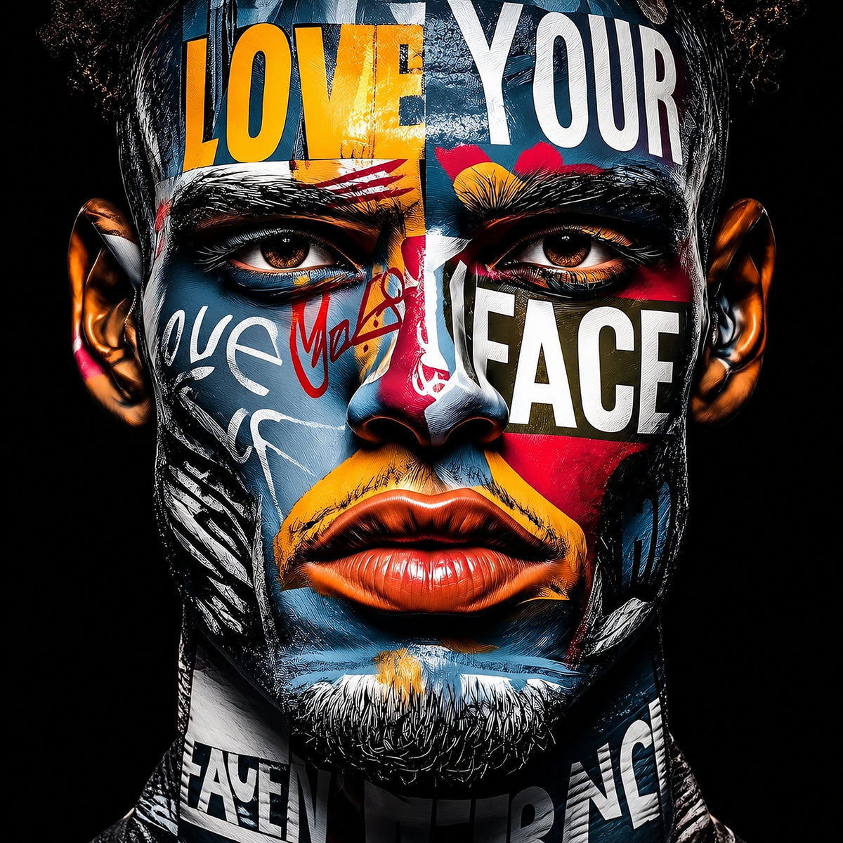 Love Your Face II by Corey Wesley, one-of-one work on aluminum, Milton Wes Art.