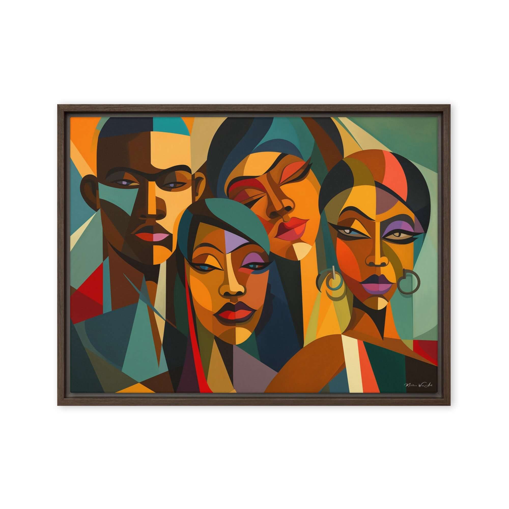 Harlem Renaissance Cubist Framed Canvas: Timeless Elegance