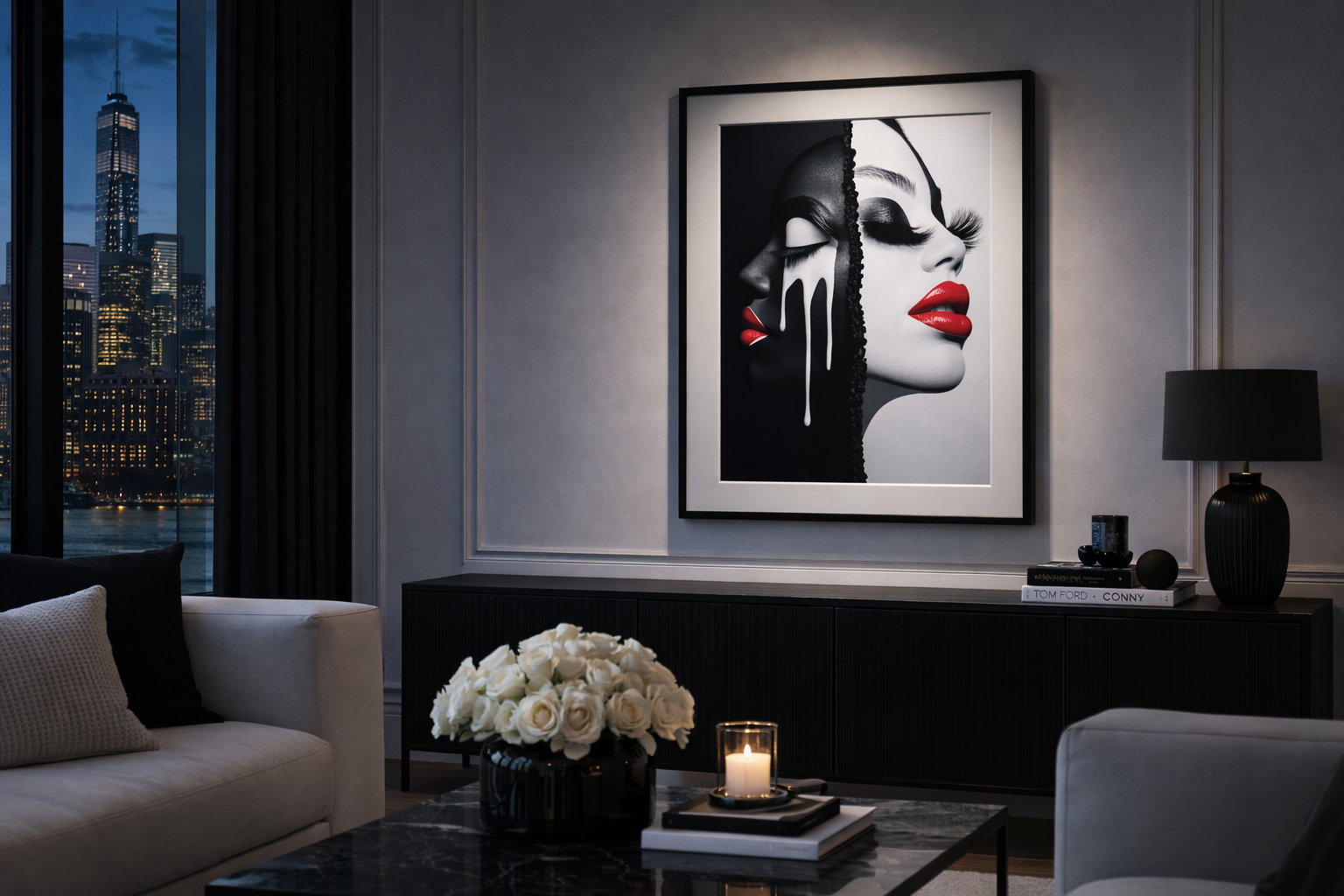 One-of-one contemporary artwork displayed in a modern New York interior — Milton Wes Art