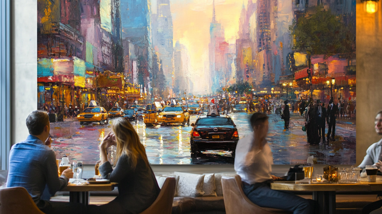 Guests naturally photographing themselves with aluminum art in upscale NYC lounge creating social media content