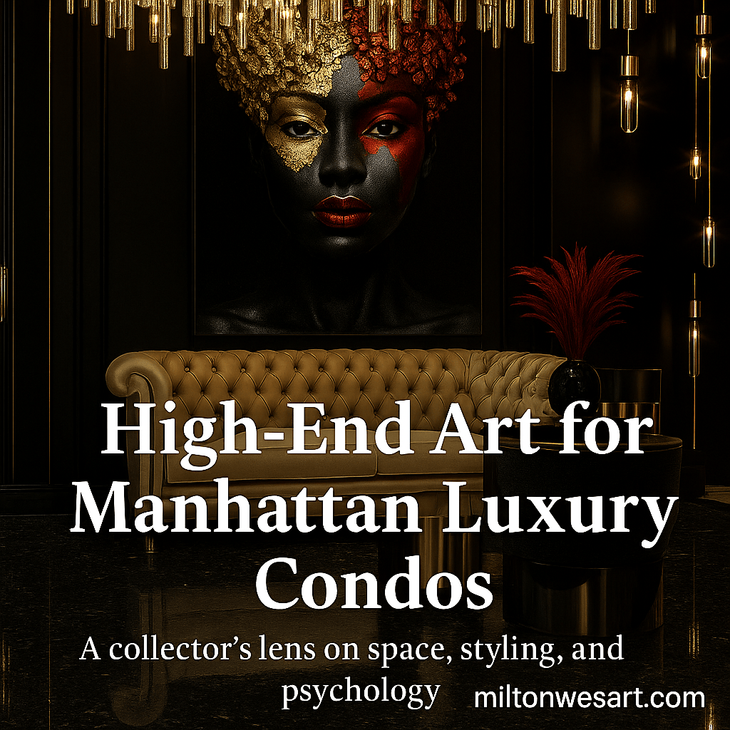 High-end art for Manhattan luxury condos – emotional wall art in sleek modern interior by Corey Wesley, miltonwesart.com