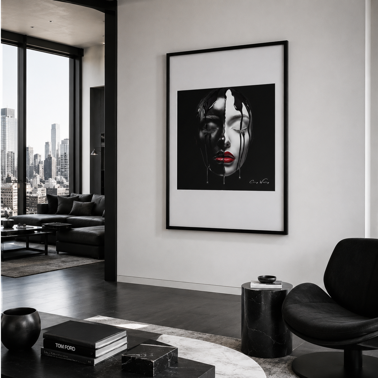 2AM by Corey Wesley, 24x36 framed contemporary artwork displayed in modern minimalist space, Milton Wes Art contemporary figurative portrait artwork by Harlem artist Corey Wesley
