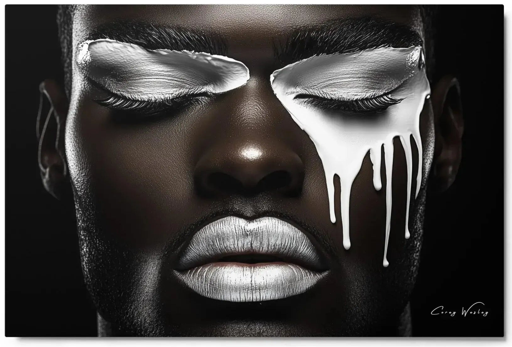 Awakening — one of one aluminum artwork by Harlem artist Corey Wesley, 36x24, Milton Wes Art NYC contemporary figurative portrait artwork by Harlem artist Corey Wesley