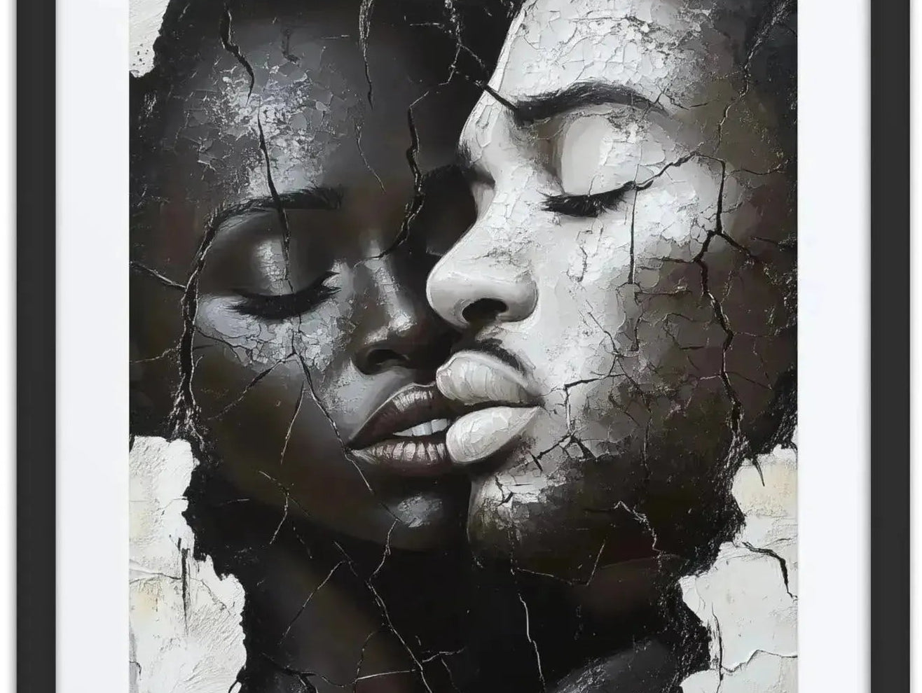 Black white cracked portrait art contemporary male face blue accent aluminum print NYC artist wall art"