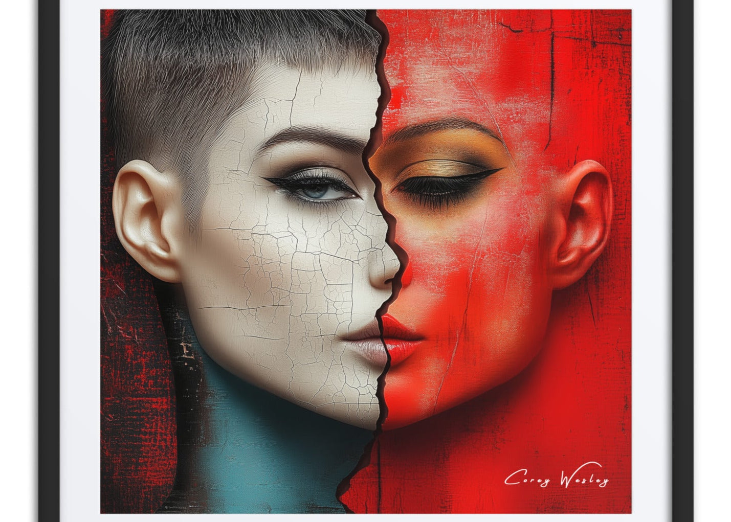 Beautiful Accident 24x36 framed aluminum art - Milton Wes Art contemporary portrait NYC museum quality