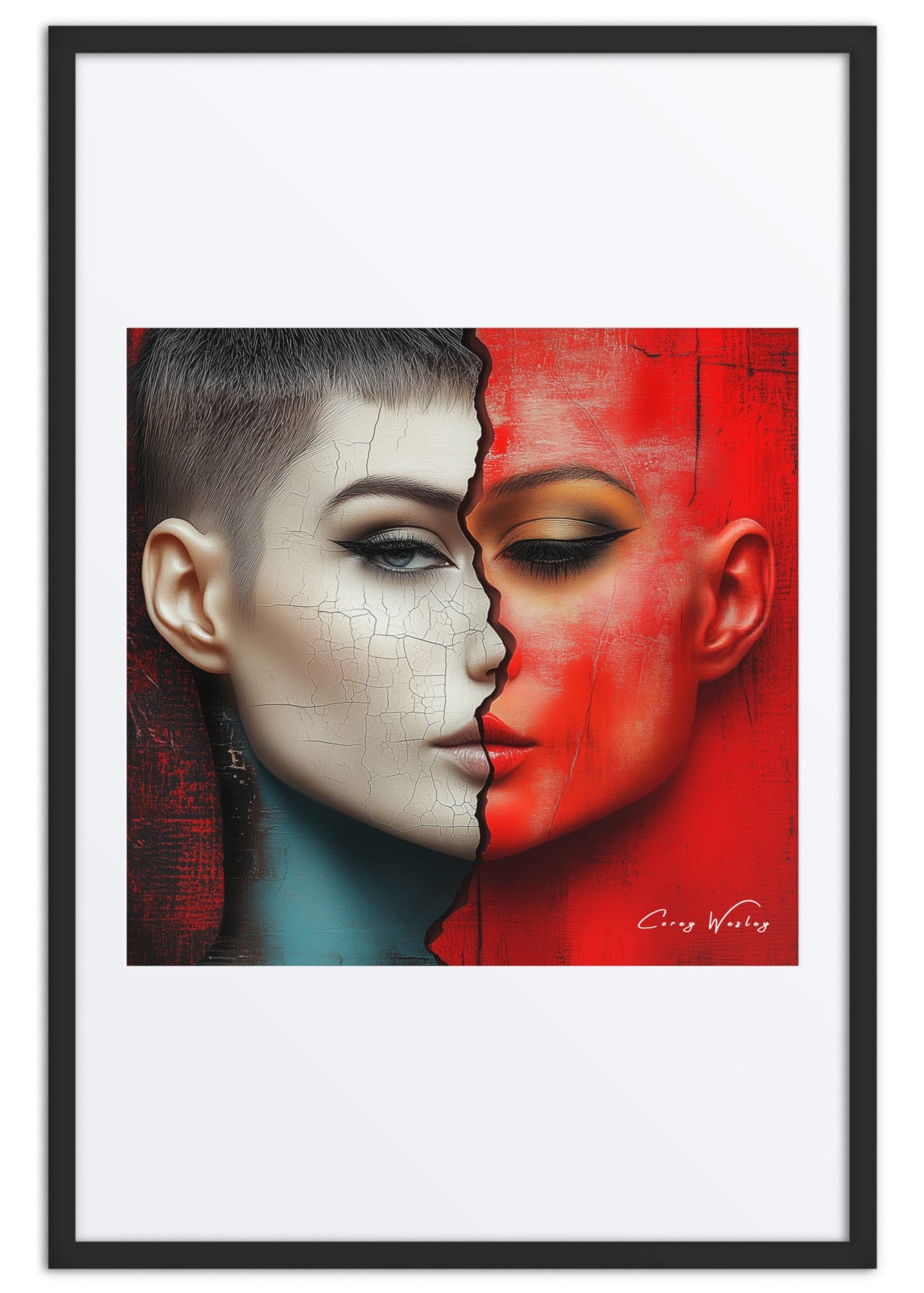 Beautiful Accident 24x36 framed aluminum art - Milton Wes Art contemporary portrait NYC museum quality contemporary figurative portrait artwork by Harlem artist Corey Wesley