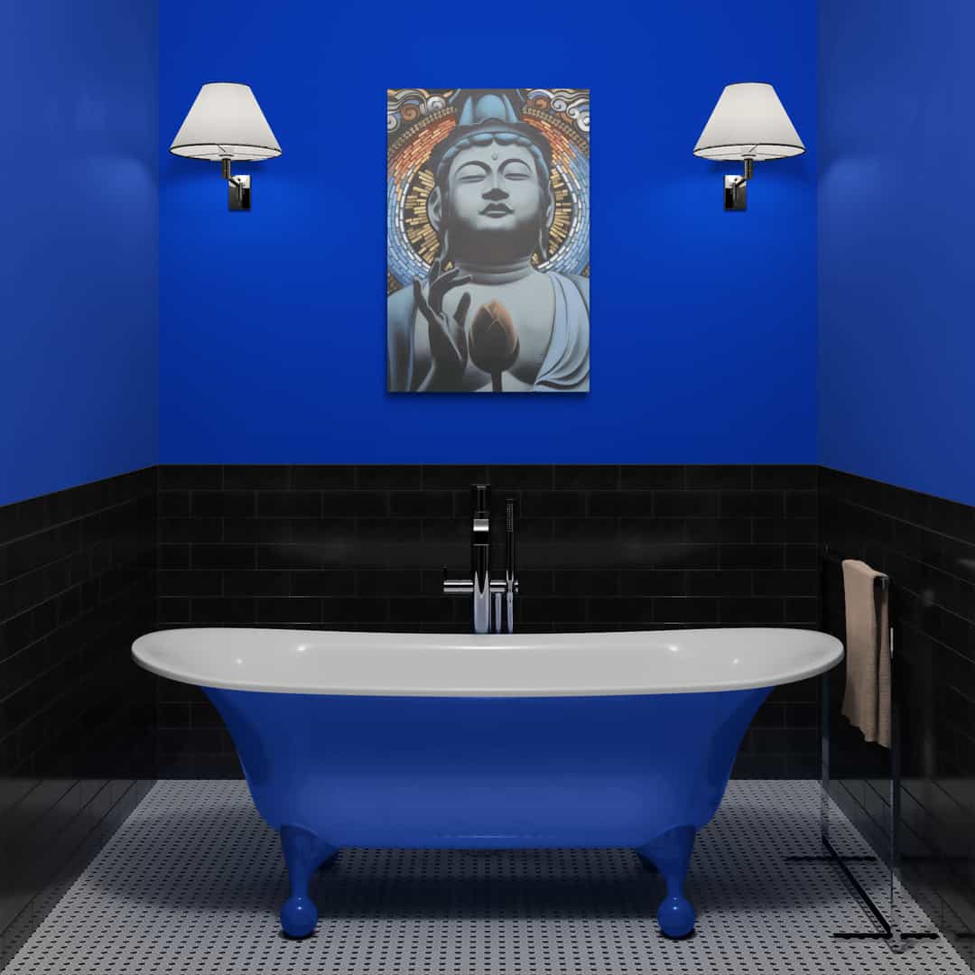 Classic bathroom interior with 24x36 canvas Milton Wes Artwork hanging on wall