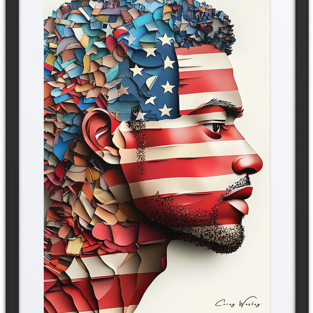 Fractured Identity — one of one framed artwork by Harlem artist Corey Wesley, 18x24, Milton Wes Art NYC