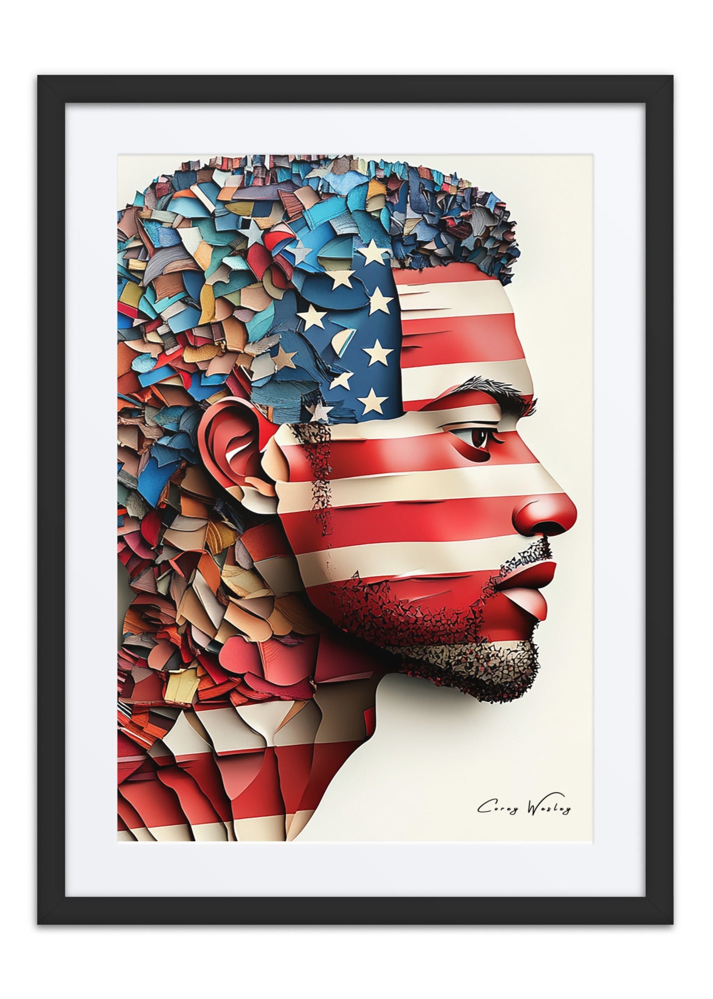 Fractured Identity 18x24 aluminum art Voices for Justice - Milton Wes Art contemporary portrait NYC contemporary figurative portrait artwork by Harlem artist Corey Wesley