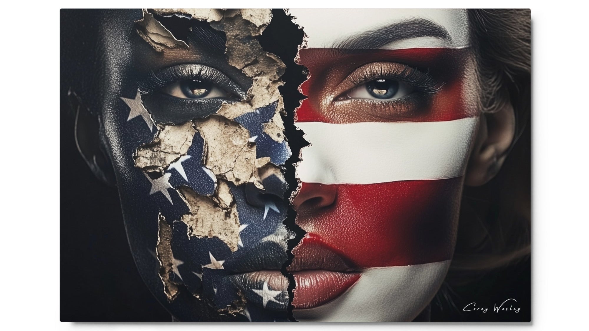 American flag portrait art distressed patriotic face aluminum print NYC artist statement wall decor