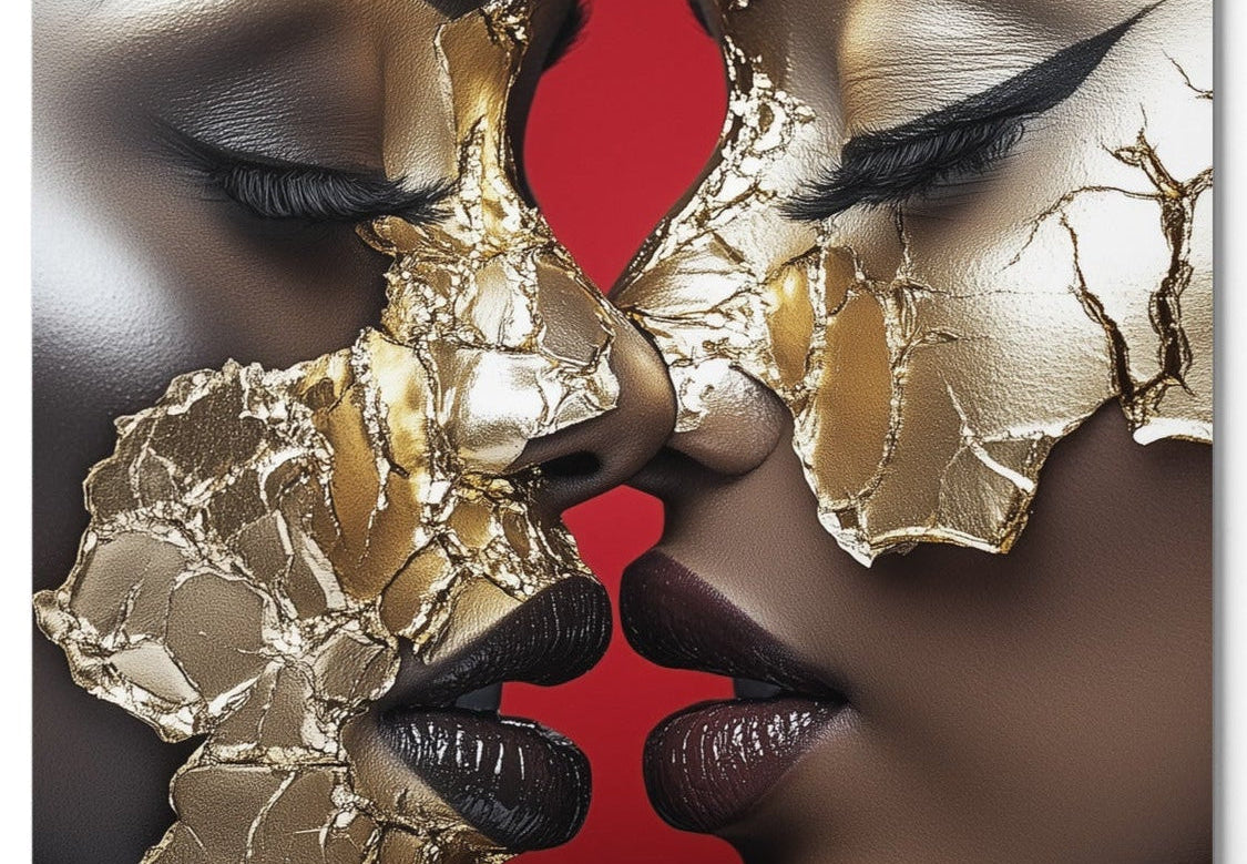Golden Love — one of one aluminum artwork by Harlem artist Corey Wesley, 24x36, Milton Wes Art NYC