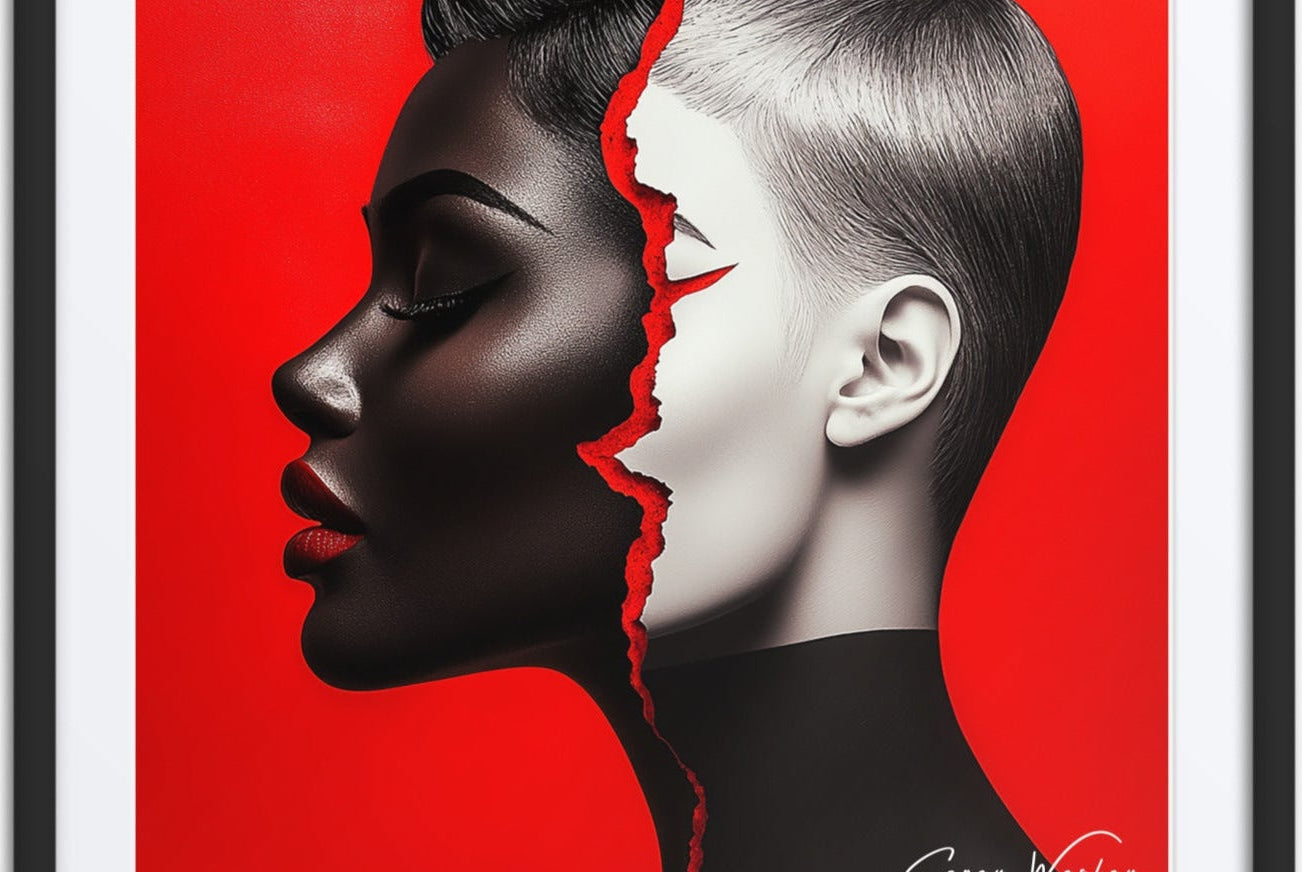 Model Divide — one of one framed artwork by Harlem artist Corey Wesley, 24x36, Milton Wes Art NYC