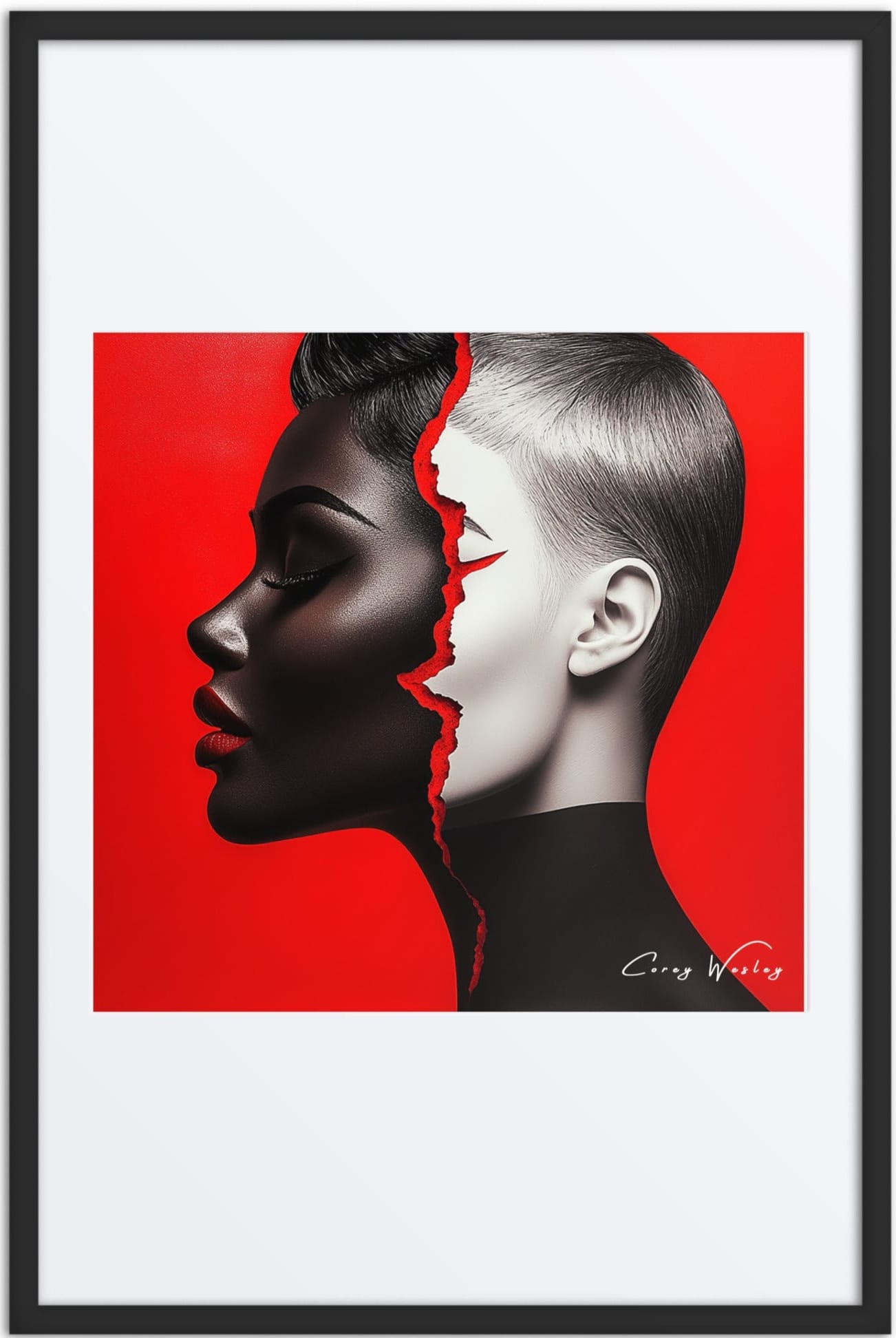 Model Divide — one of one framed artwork by Harlem artist Corey Wesley, 24x36, Milton Wes Art NYC