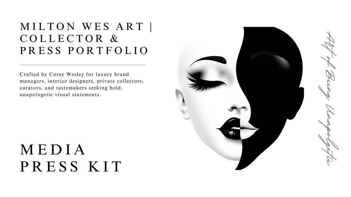 Exclusive Milton Wes Art Press Kit featuring Elegant Black-and-White Visual Portrait Art by Corey Wesley