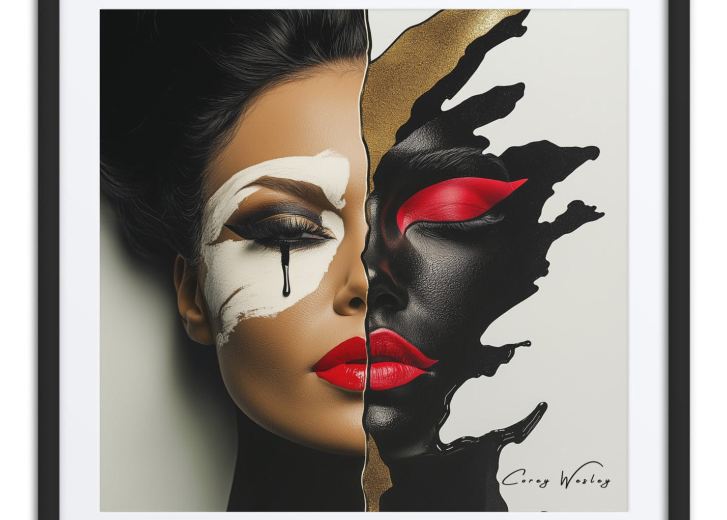 Abstract face portrait art contemporary split design aluminum print NYC artist modern wall decor