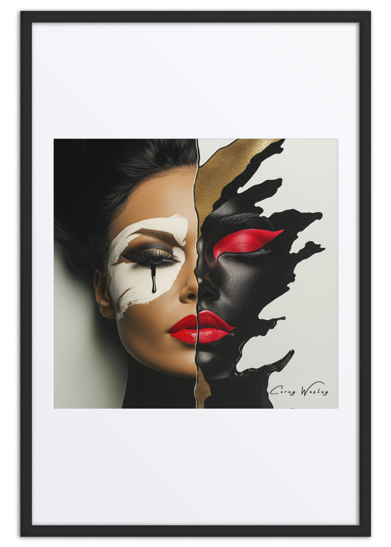 Abstract face portrait art contemporary split design aluminum print NYC artist modern wall decor