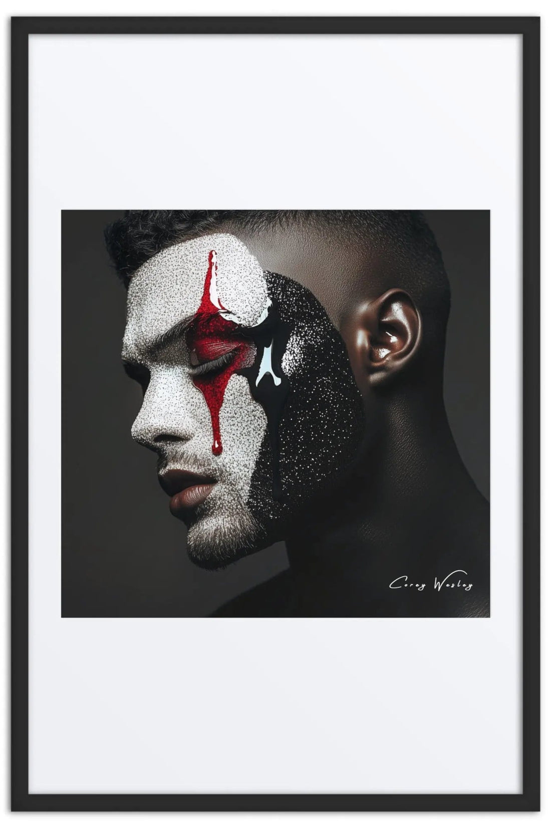 The Masquerade, one-of-one framed artwork by Harlem artist Corey Wesley, 24x36, Milton Wes Art NYC