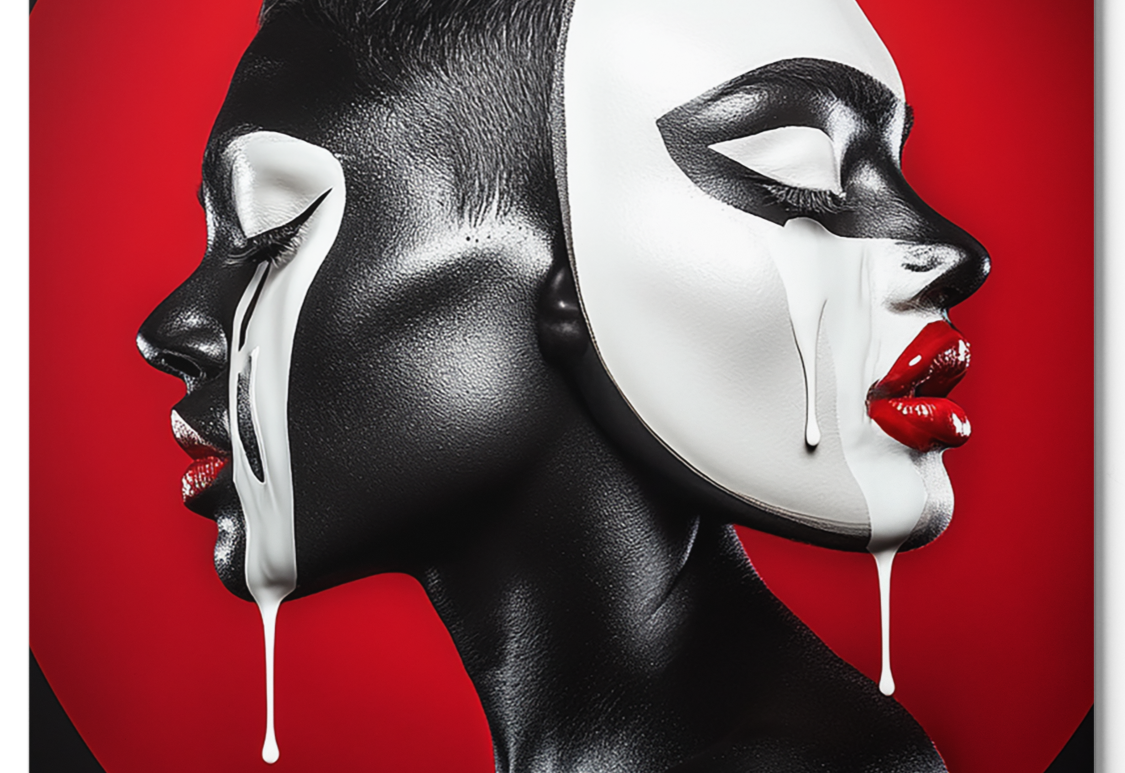 Two-Faced — one of one aluminum artwork by Harlem artist Corey Wesley, 24x36, Milton Wes Art NYC