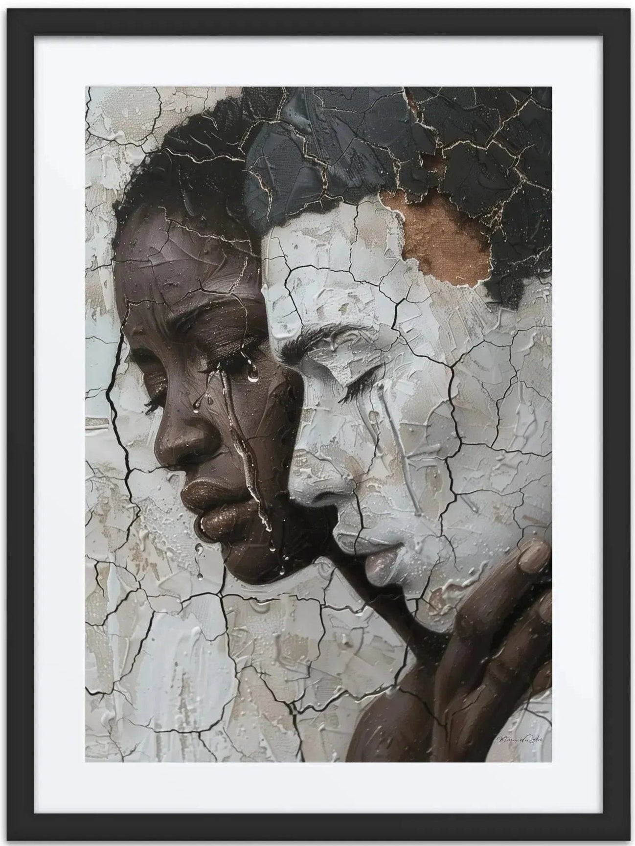 Unapologetic Embrace — one of one framed artwork by Harlem artist Corey Wesley, 18x24, Milton Wes Art NYC contemporary figurative portrait artwork by Harlem artist Corey Wesley