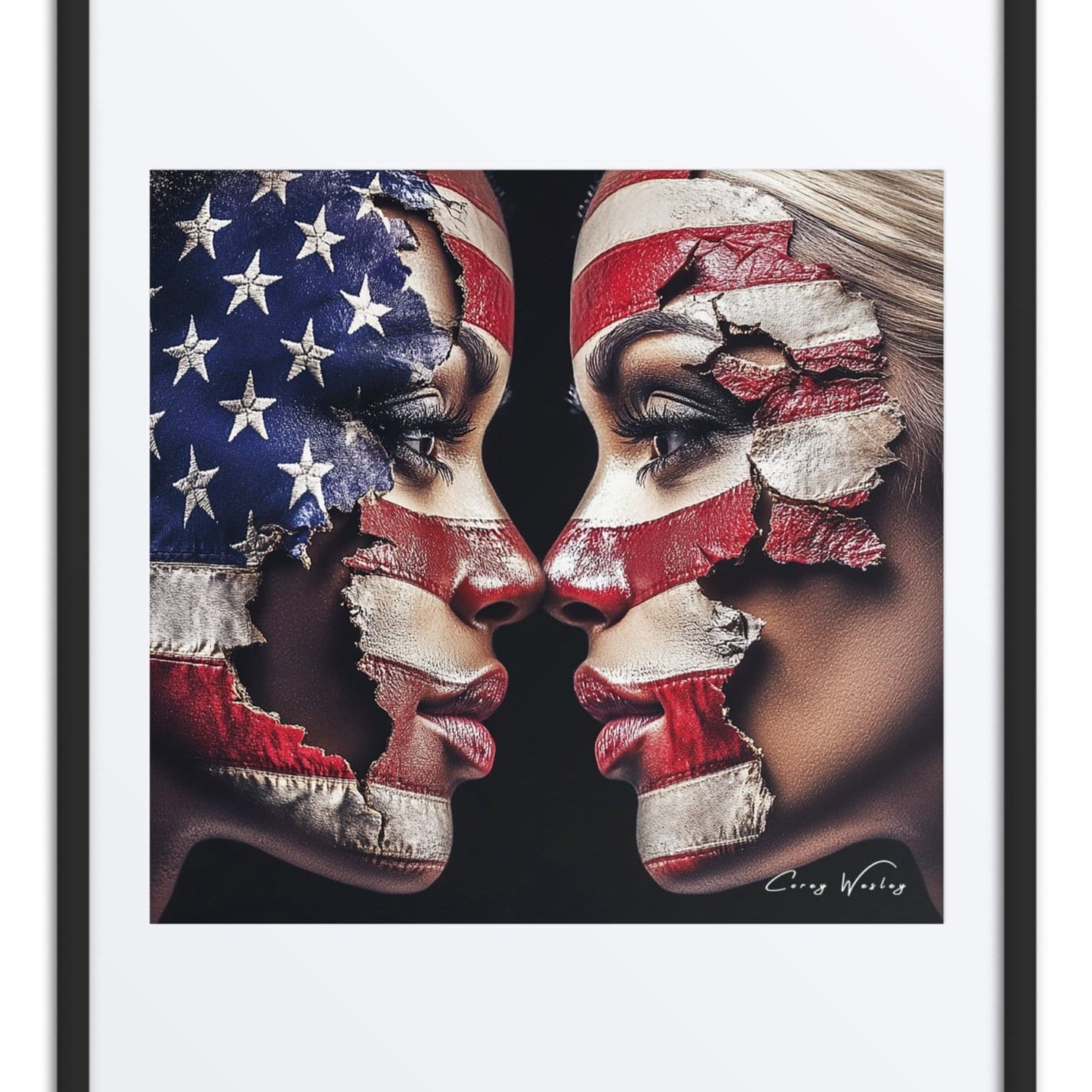 American Divide — one of one framed artwork by Harlem artist Corey Wesley, 24x36, Milton Wes Art NYC