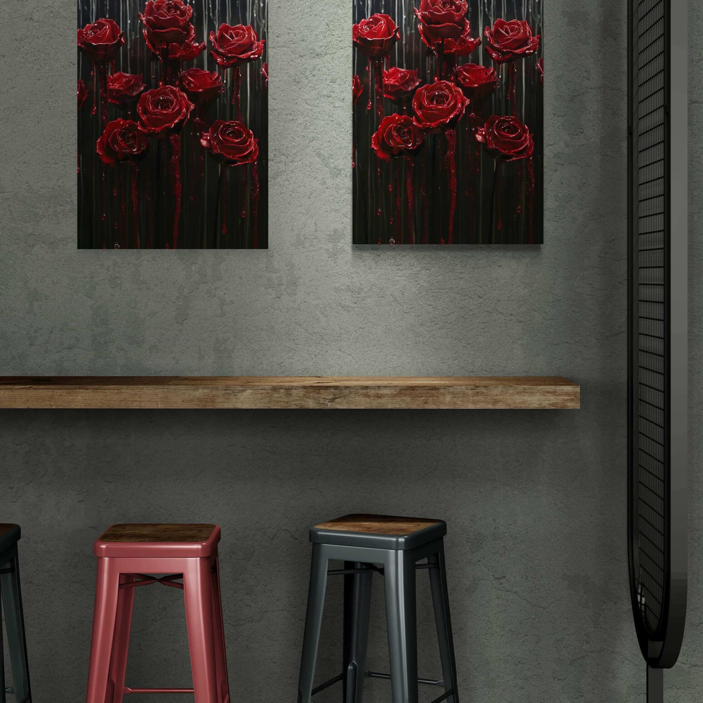 Exclusive metal print ‘Midnight Elegance Floral Metal Art | Red Roses Wall Decor’, showcasing limited edition contemporary art in a sleek, durable format by Milton Wes Art.