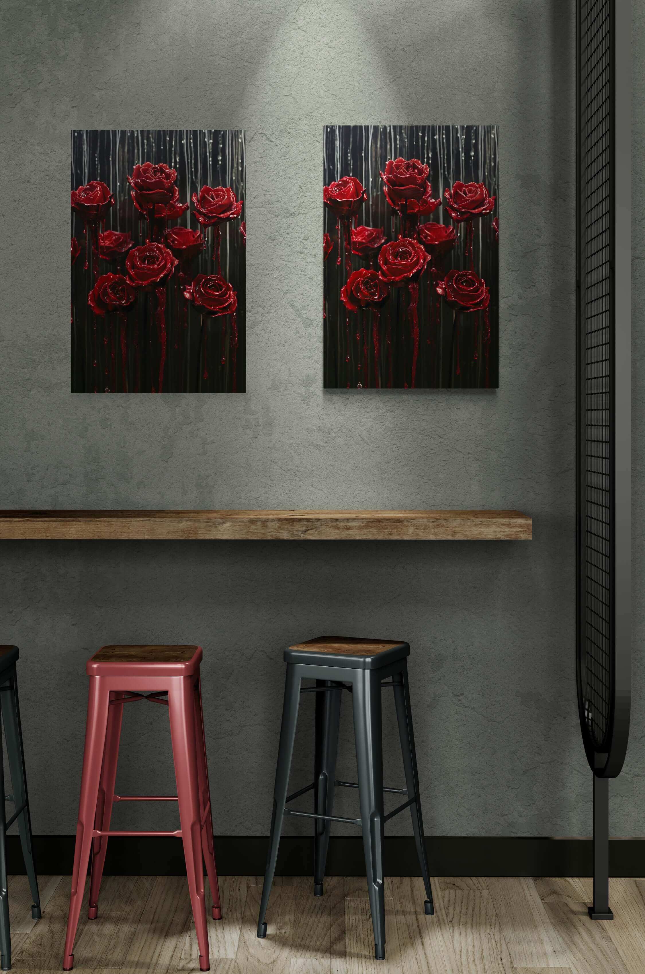 Exclusive metal print ‘Midnight Elegance Floral Metal Art | Red Roses Wall Decor’, showcasing limited edition contemporary art in a sleek, durable format by Milton Wes Art.