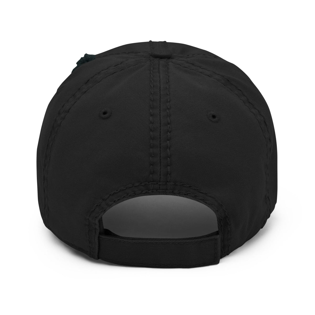 Milton Wes Art Logo Dad Hat in black, back view with the adjustable strap.