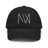 Milton Wes Art Logo Dad Hat in black, front view with the MW logo embroidered in white.