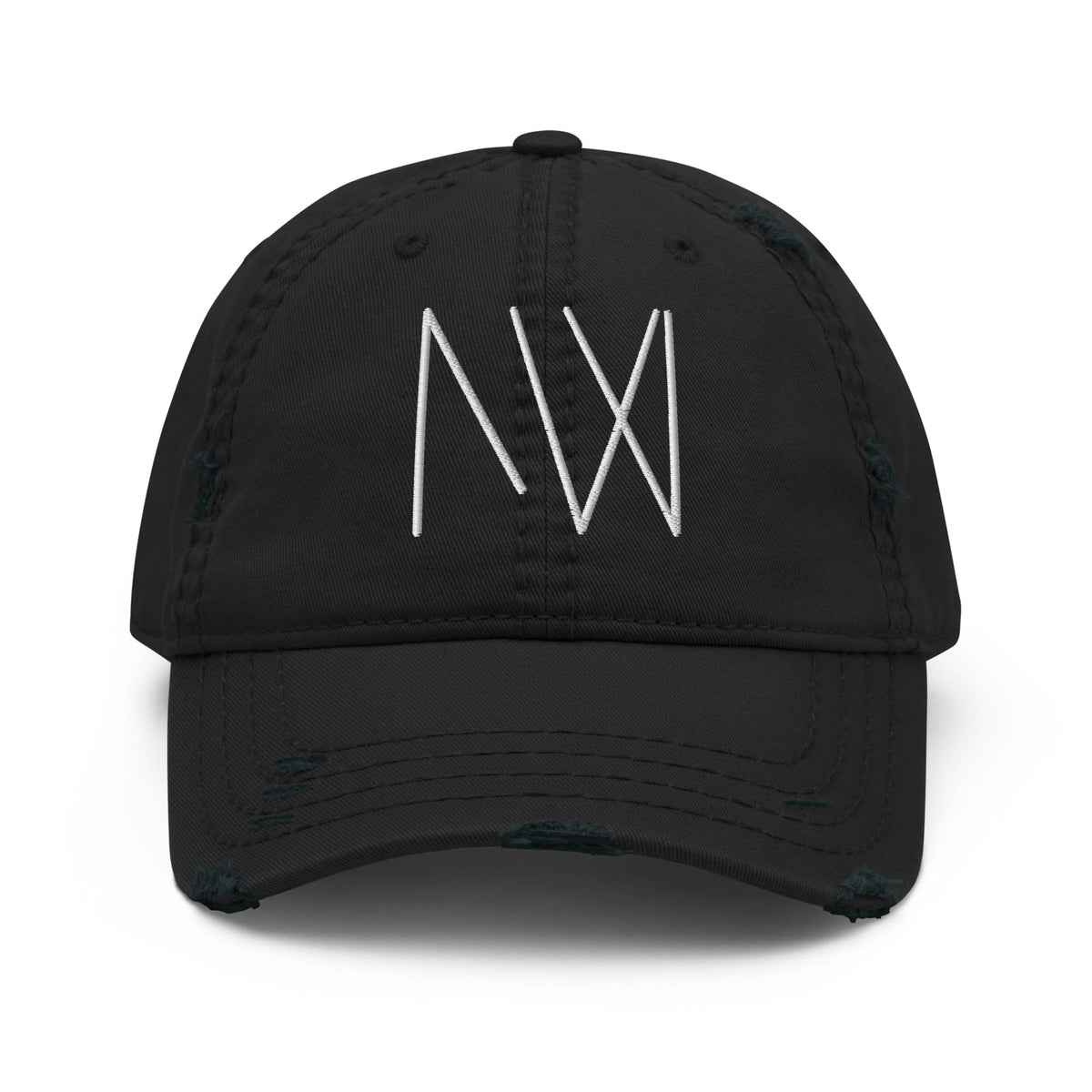 Milton Wes Art Logo Dad Hat in black, front view with the MW logo embroidered in white.