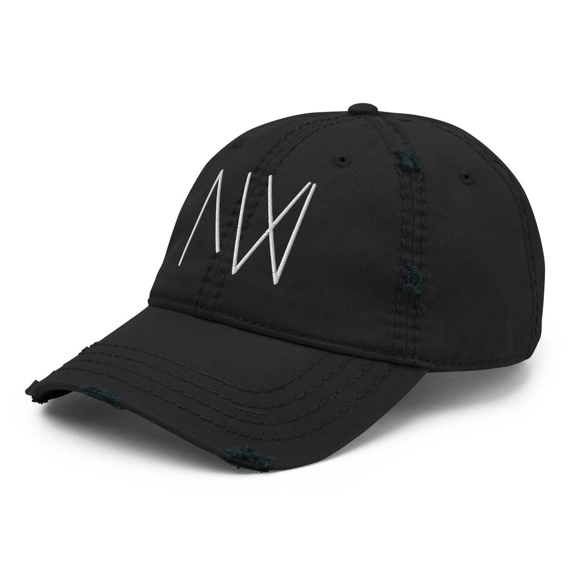 Milton Wes Art Logo Dad Hat in black, left front angle.
