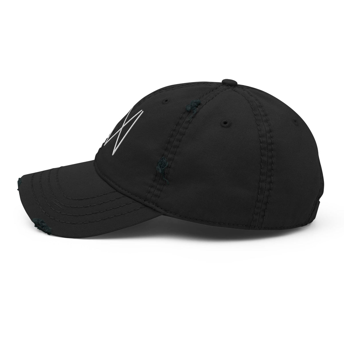 Milton Wes Art Logo Dad Hat in black, left side view.