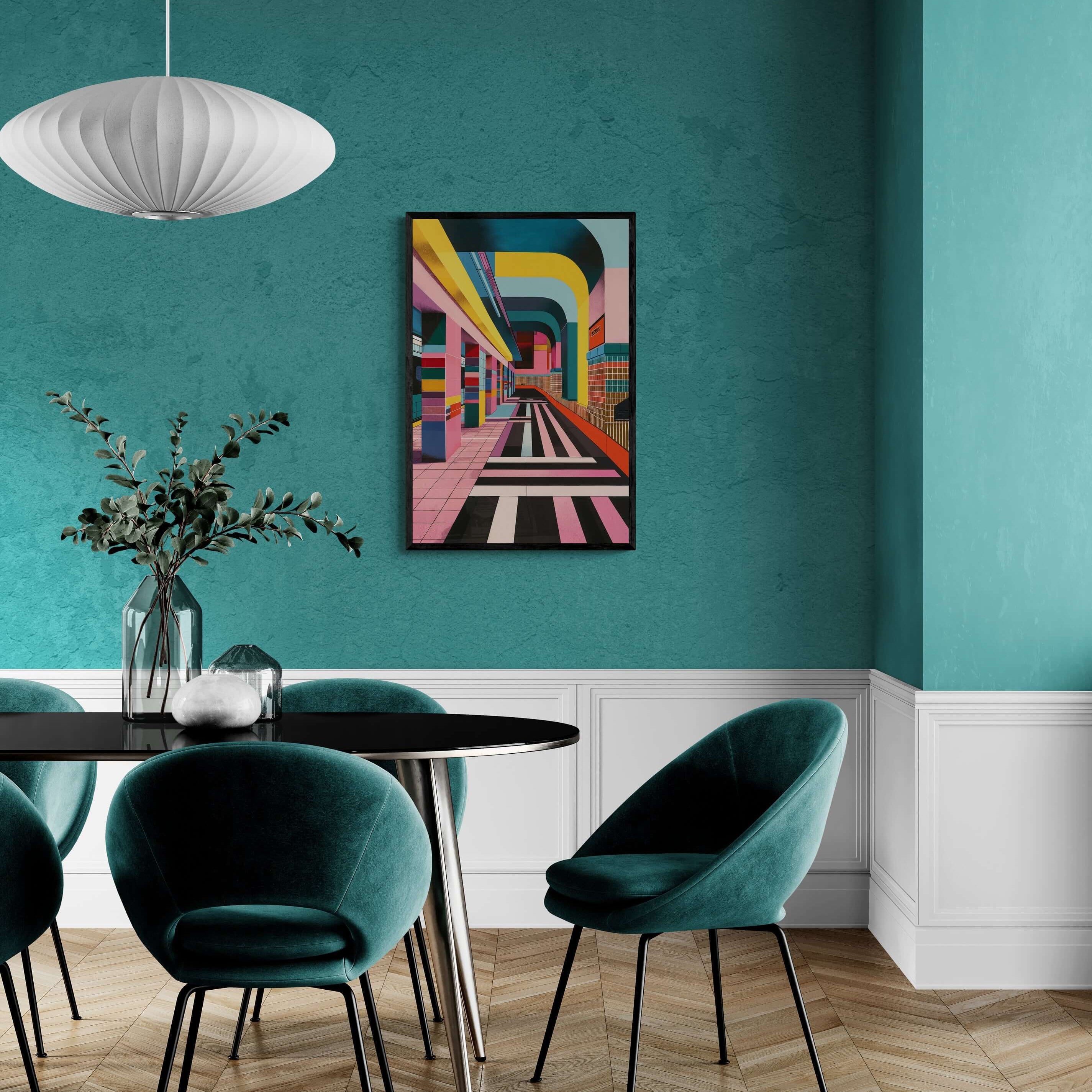 Dynamic African-American abstract artwork ‘Urban Spectrum - Bauhaus Inspired Canvas Art’, printed on sleek metal for modern wall decor by Milton Wes Art.