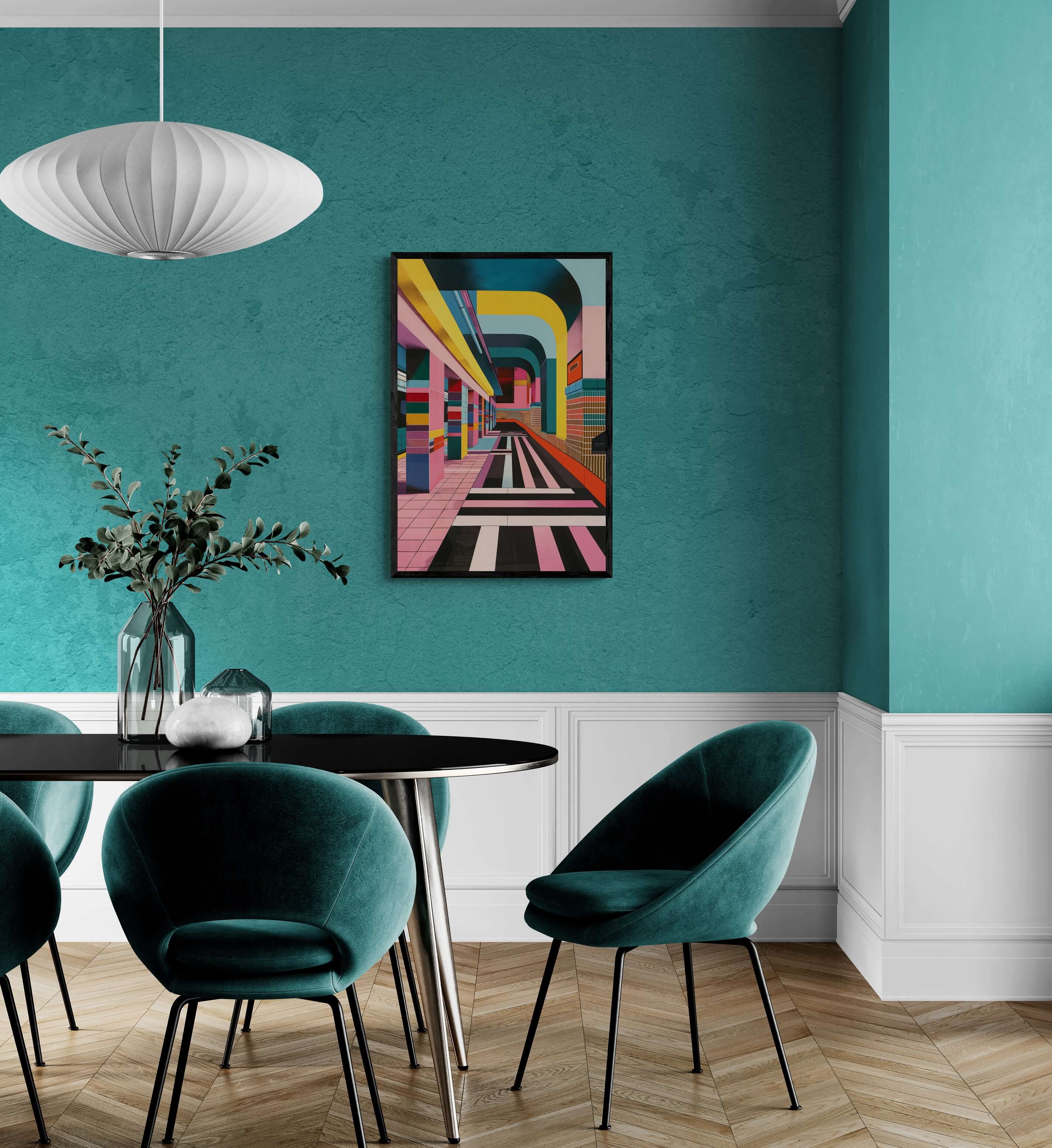 Dynamic African-American abstract artwork ‘Urban Spectrum - Bauhaus Inspired Canvas Art’, printed on sleek metal for modern wall decor by Milton Wes Art.