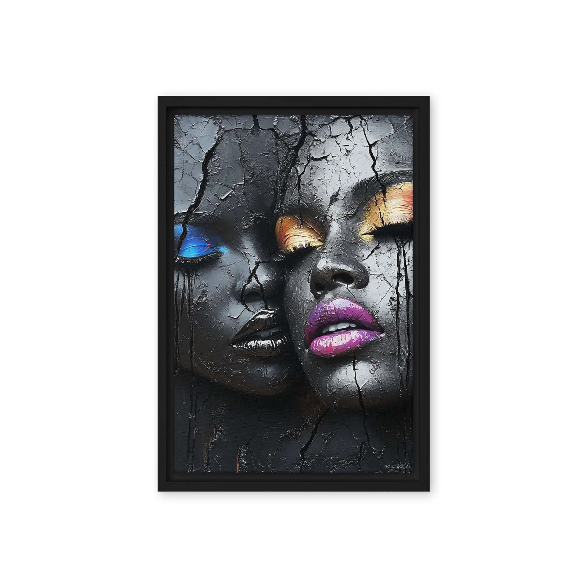 Modern abstract canvas art ‘Duality of Color - Framed Canvas Art | African-American Abstract Wall Decor’ by Milton Wes, blending dynamic shapes with vibrant African-inspired colors on Framed Canvas Print by Milton Wes Art.