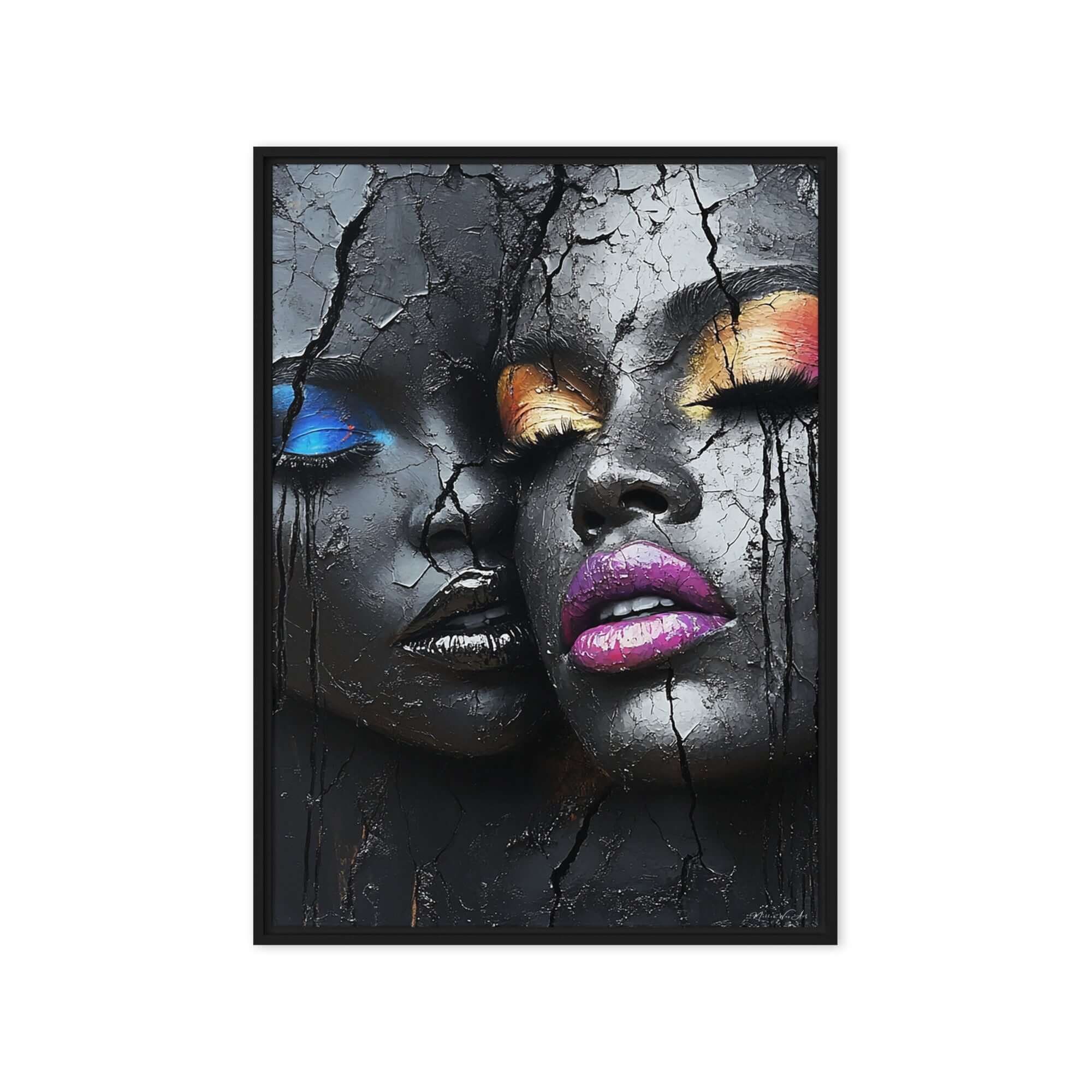 Modern abstract canvas art ‘Duality of Color - Framed Canvas Art | African-American Abstract Wall Decor’ by Milton Wes, blending dynamic shapes with vibrant African-inspired colors on Framed Canvas Print by Milton Wes Art.