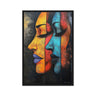 Modern abstract canvas art ‘Dual Visions Framed Canvas | Abstract African-American Art’ by Milton Wes, blending dynamic shapes with vibrant African-inspired colors on Framed Canvas Print by Milton Wes Art.