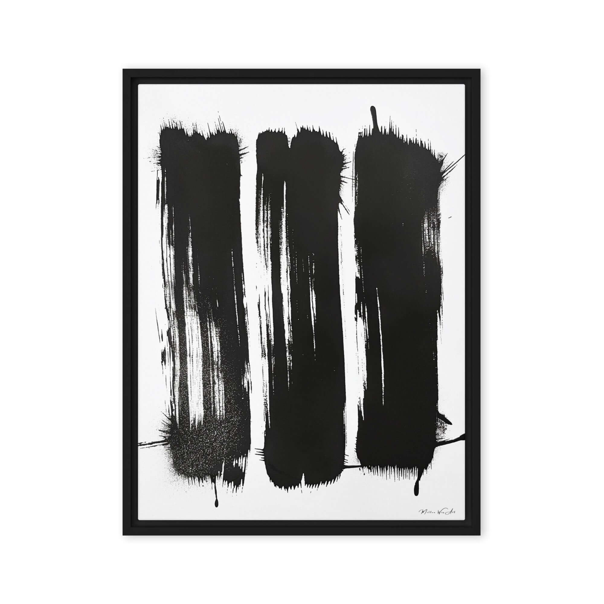 Bold African-American abstract painting titled ‘Framed Black Tally Mark Canvas | Symbolic Slavery Art Decor’ with striking geometric patterns, perfect for modern interiors by Milton Wes Art.