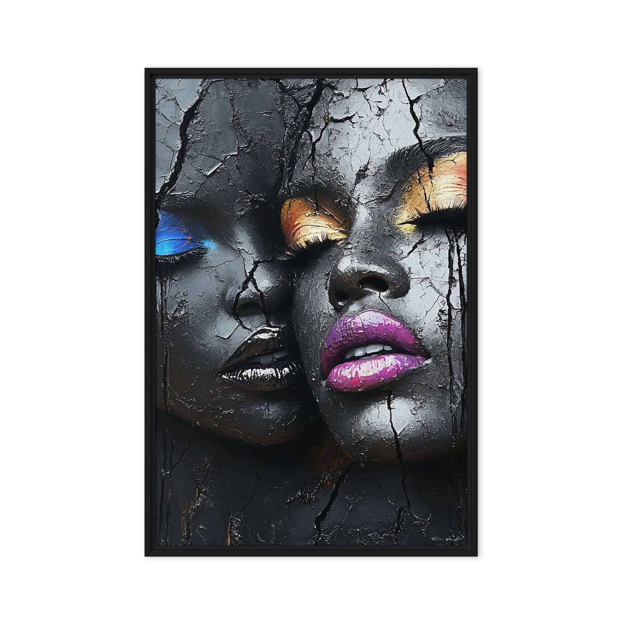 Modern abstract canvas art ‘Duality of Color - Framed Canvas Art | African-American Abstract Wall Decor’ by Milton Wes, blending dynamic shapes with vibrant African-inspired colors on Framed Canvas Print by Milton Wes Art.