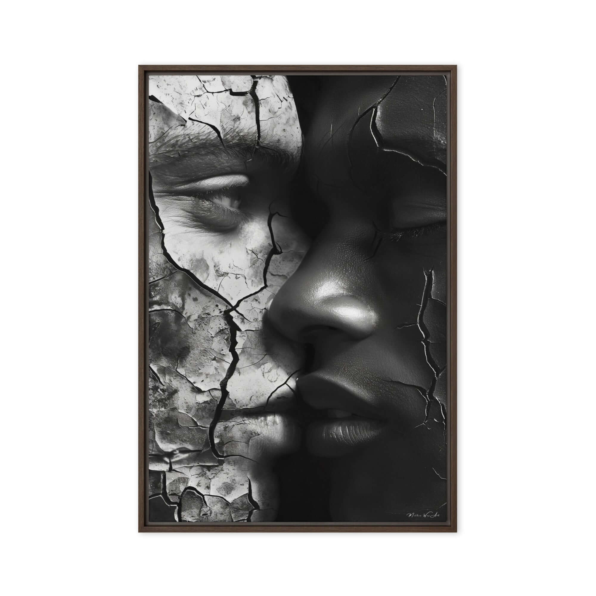 Dynamic abstract piece ‘Cracked Face Canvas Art | African-American Abstract Wall Decor’ with vibrant colors and powerful imagery of African-American themes, ideal for home decor by Milton Wes Art.