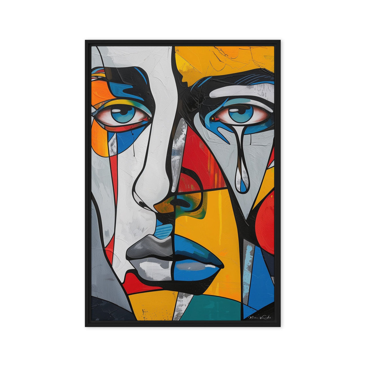 Abstract Faces in Color - Contemporary Framed Canvas Wall Art - Milton Wes Art Framed Wall Art