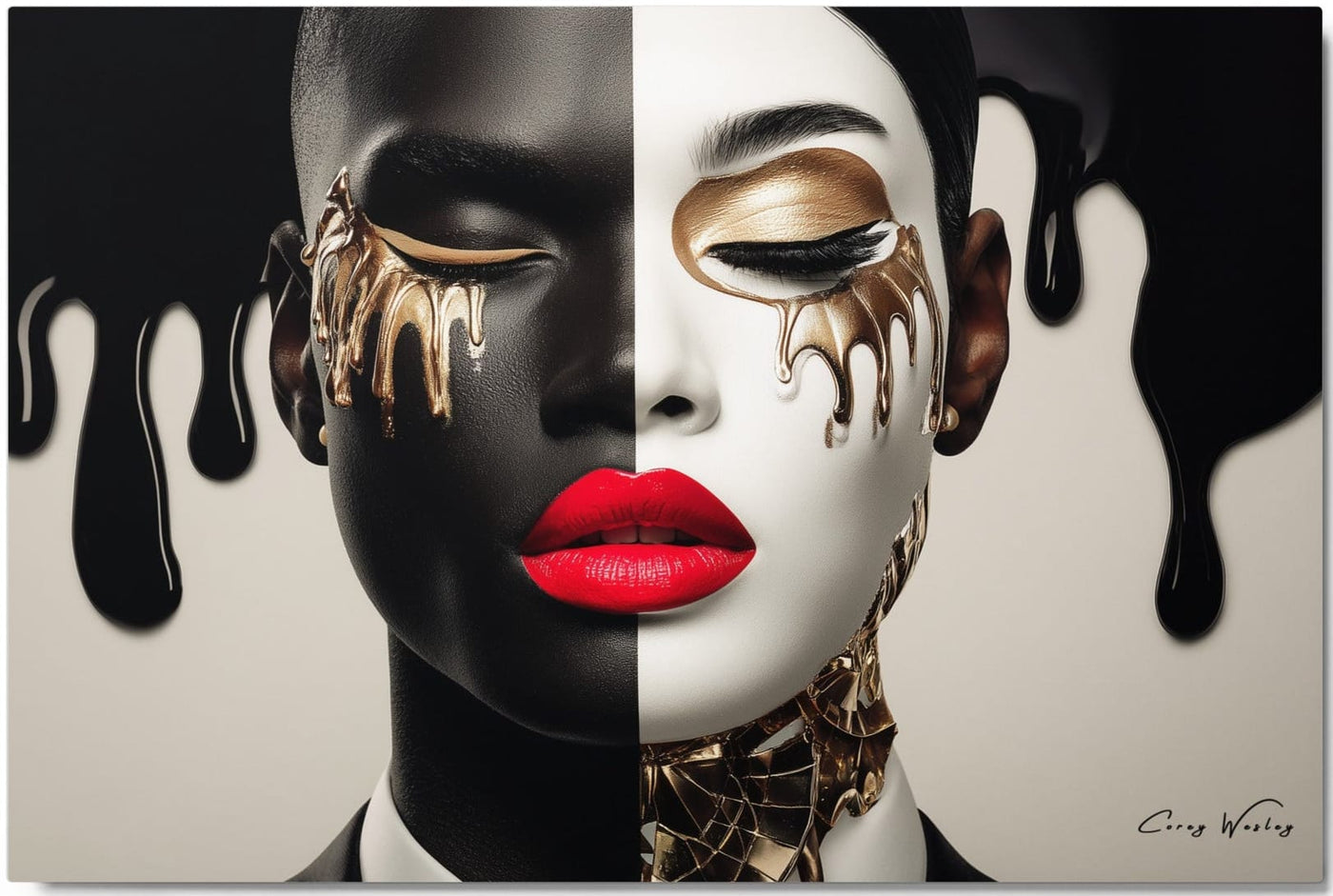 Gilded Vulnerability | One of One Contemporary Archival Aluminum Wall Art, 36x24, Harlem NYC by Corey Wesley, 36 × 24 in High-gloss aluminum contemporary artwork, Milton Wes Art. view 2