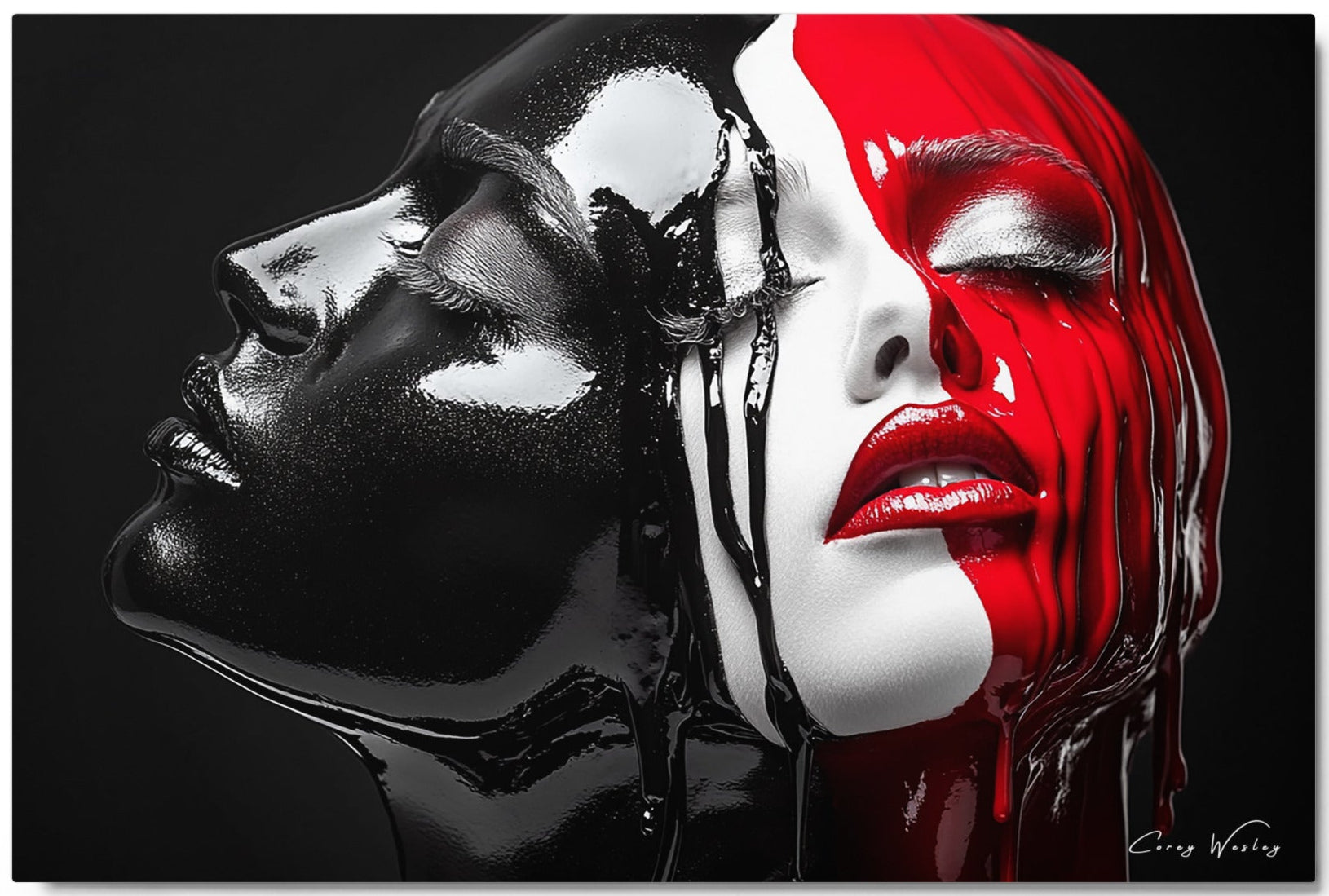 Irreversible Split by Corey Wesley — one-of-one contemporary art on archival aluminum exploring duality and contradiction, 36x24, Harlem artist contemporary figurative portrait artwork by Harlem artist Corey Wesley