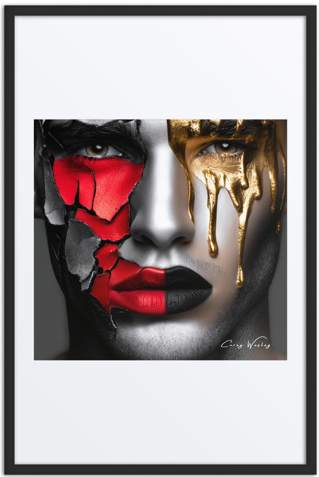Gold Doesn't Heal, framed artwork by Harlem artist Corey Wesley, 24x36, Milton Wes Art NYC