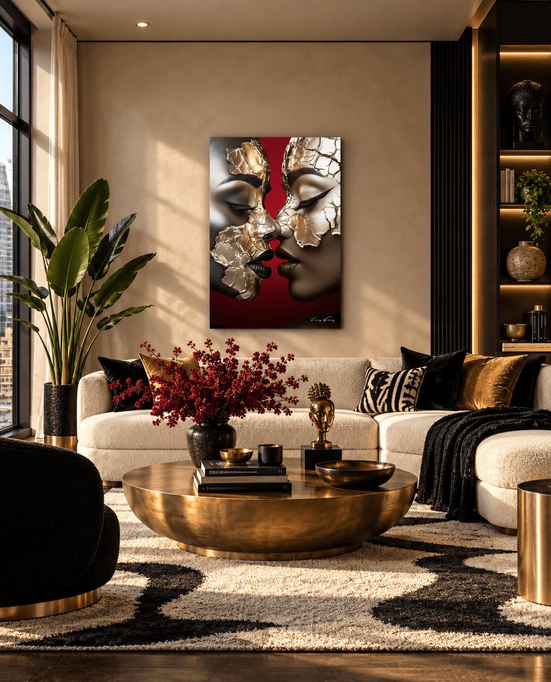 Golden Love by Corey Wesley, 24 × 36 in High-gloss aluminum contemporary artwork, Milton Wes Art. view 2