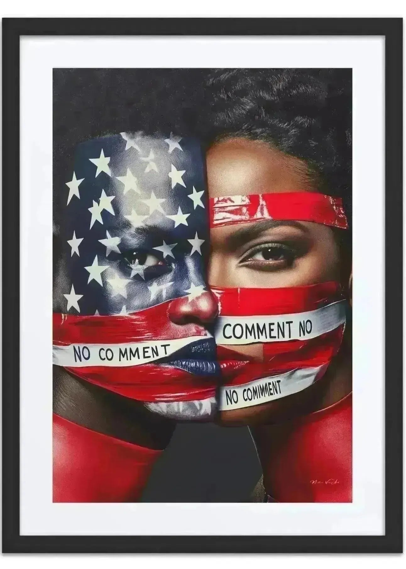 Luxury Framed Wall Art – America Silenced - Milton Wes Art contemporary figurative portrait artwork by Harlem artist Corey Wesley
