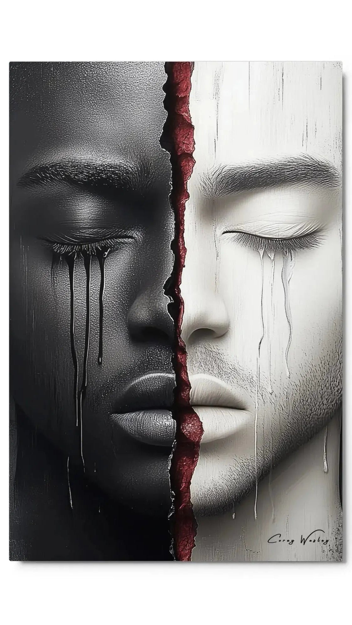 Luxury Metal Wall Art – Tears Flowing - Milton Wes Art contemporary figurative portrait artwork by Harlem artist Corey Wesley